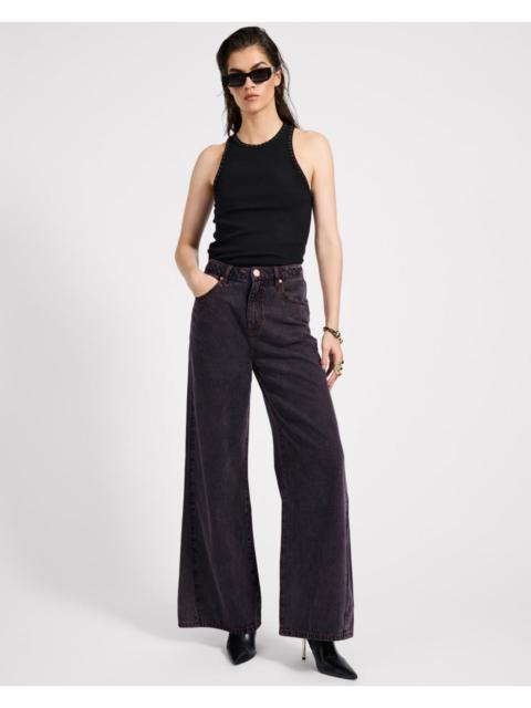 ONE TEASPOON Love Machines Mid Waist Super Wide Leg Denim Jeans - Black Pink
