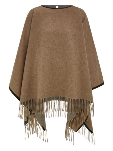 FERRAGAMO fringe leather trim cape