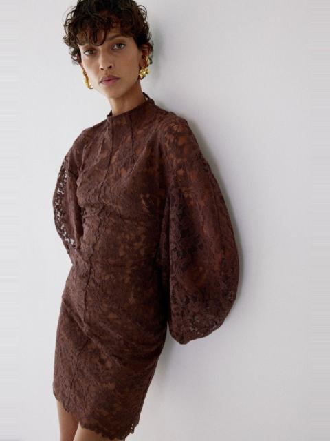 De La Vali AIRAM MINI DRESS IN BROWN LACE
