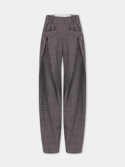 rabanne TAILORED WIDE LEG TROUSERS IN GREY TARTAN WOOL
