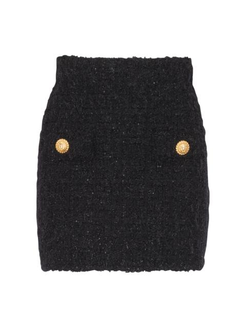 Button-Embellished Tweed Mini Skirt black