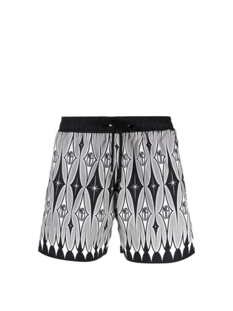 Argyle abstract-print swim shorts