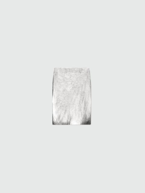 MSGM Metallic silver faux leather midi skirt.
