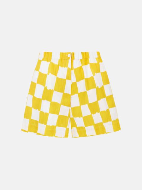 EMILIA WICKSTEAD Emilia Wickstead X Palm Heights Pasqa Shorts in Yellow and White Checkerboard Print Cotton