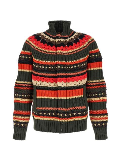sacai striped open-knit cardigan
