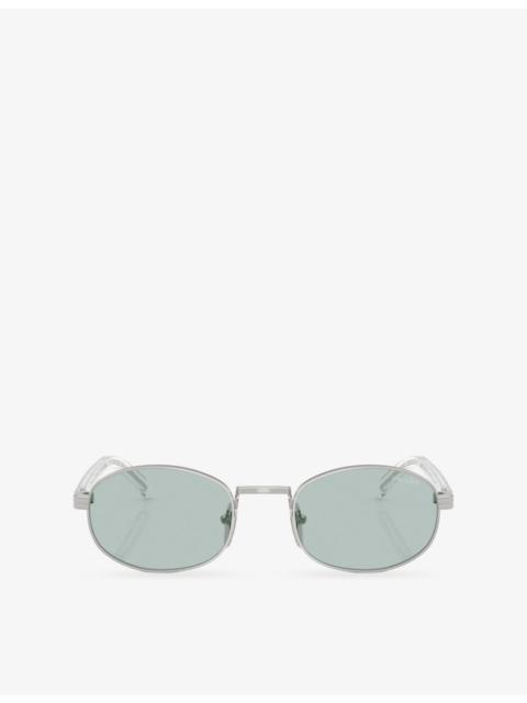 Prada PR B53S Oval-Frame Steel Sunglasses