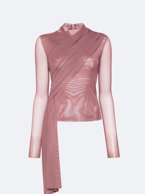 LAPOINTE Mesh Mock Neck Draped Top
