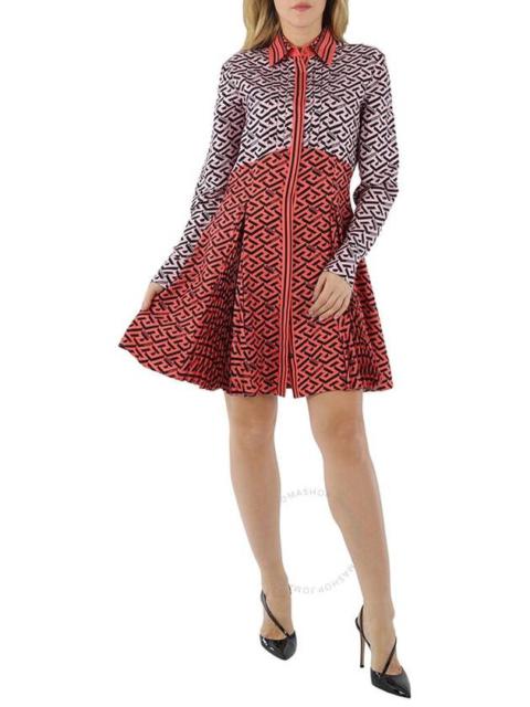 Versace Ladies La Greca Monogram Silk Midi Shirt Dress, Brand Size 40 (US Size 4)