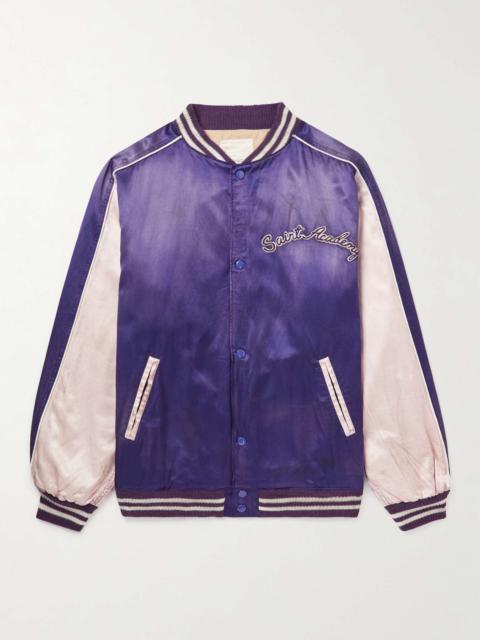 SAINT M×××××× Distressed Appliquéd Cotton-Blend Satin Bomber Jacket