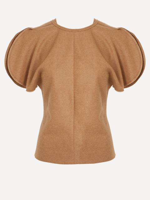 Victoria Beckham Toffee Melange Gathered Waist Midi Skirt