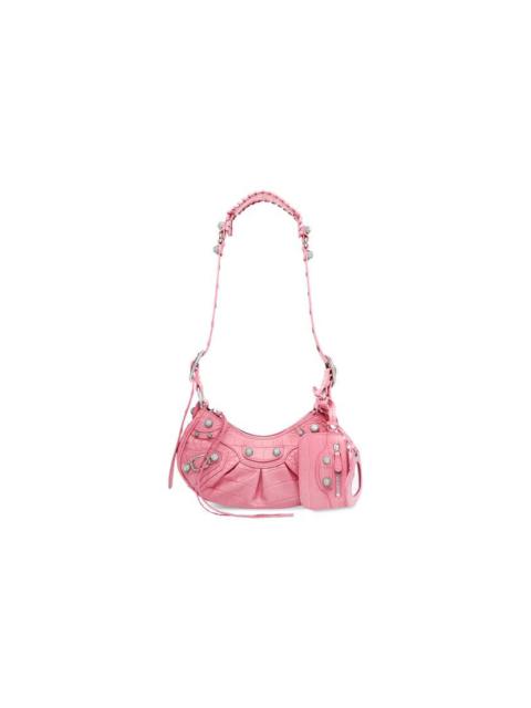 Women's Le Cagole Xs Shoulder Bag Crocodile Embossed With Rhinestones in Pink