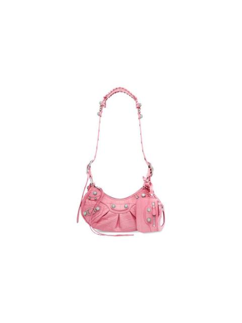 BALENCIAGA Women's Le Cagole Xs Shoulder Bag Crocodile Embossed With Rhinestones in Pink