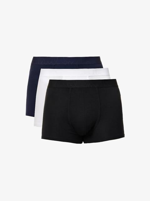 Branded-waistband pack of three stretch-jersey trunks
