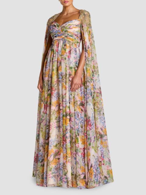 MAC DUGGAL Women's Embellished Floral Cape Gown - Pastel Multi