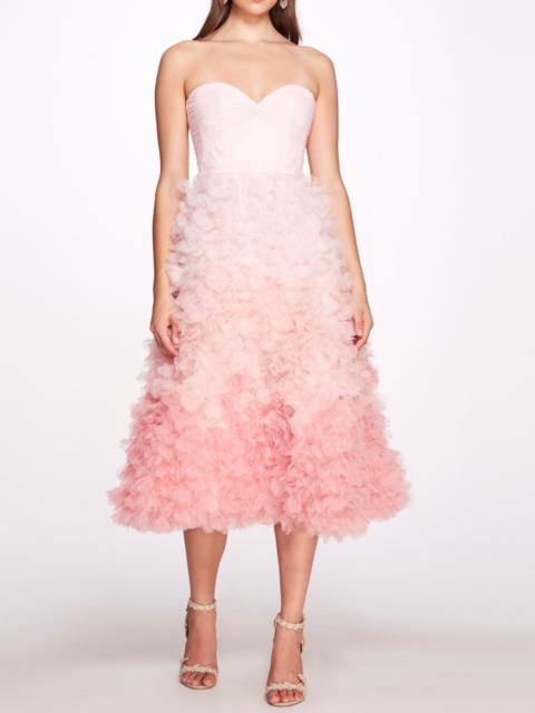 Marchesa OMBRÉ TEXTURED TULLE TEA-LENGTH GOWN
