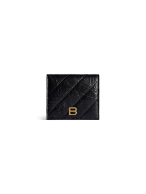 BALENCIAGA Women's Crush Flap Coin And Card Holder Quilted  in Black