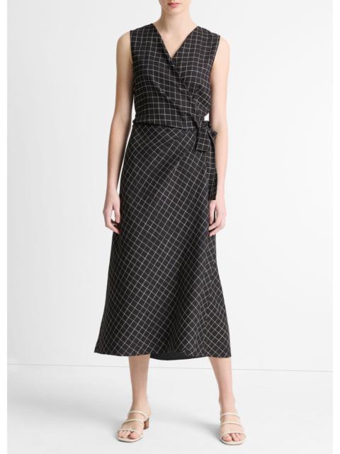 Vince Trellis Plaid Draped Sleeveless Wrap Dress