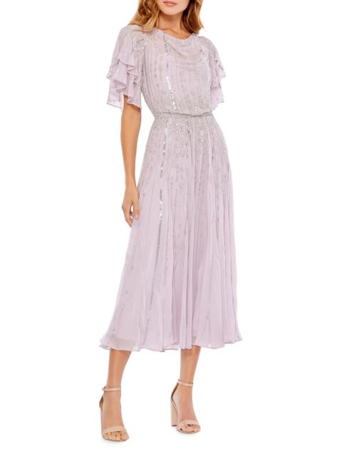MAC DUGGAL Women's High Neck Flutter-Sleeve Embellished Dress - Lilac