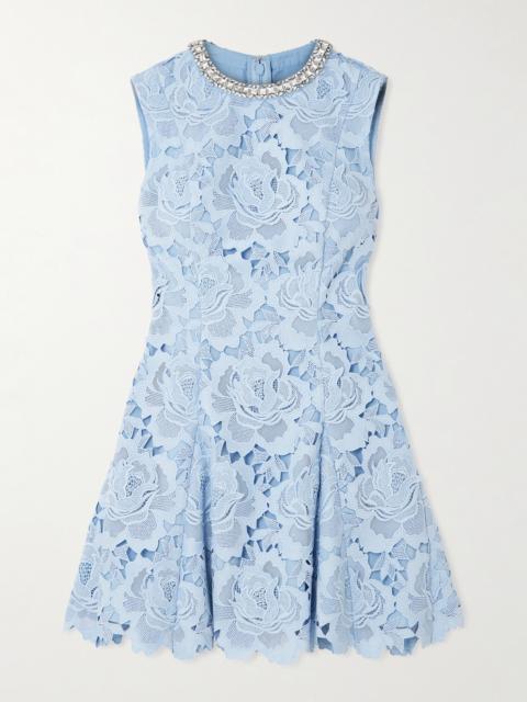 self-portrait Crystal-embellished Pleated Guipure Lace Mini Dress