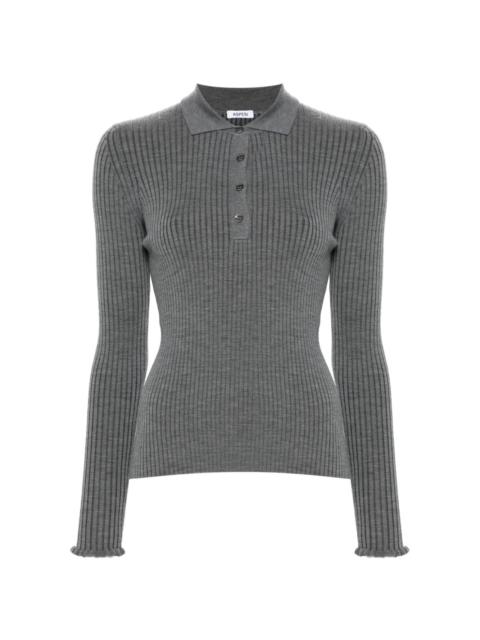 ribbed-knit polo top