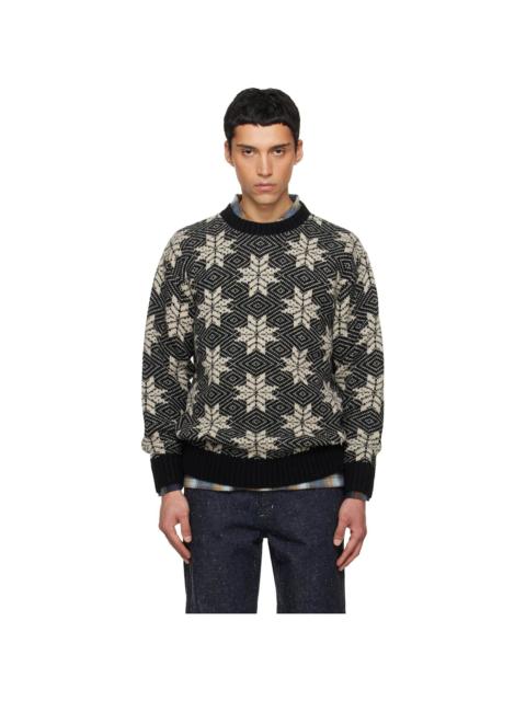 South2 West8 Black Crew Neck Snowflakes Sweater