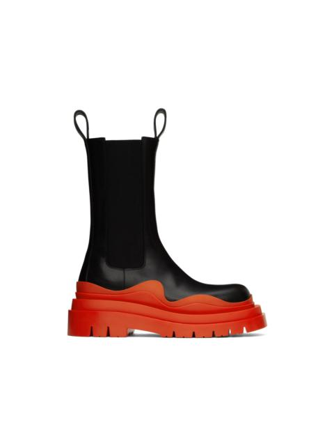 Bottega Veneta Black & Orange Tire Chelsea Boots