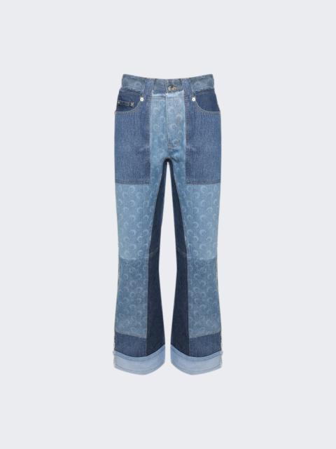 Marine Serre Regenerated Denim Straight Leg Pants Navy