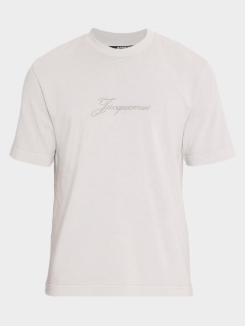 JACQUEMUS Men's Embroidered Logo Script Crewneck T-Shirt
