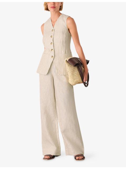 WHISTLES Neutral Stripe Straight-Leg Linen Trousers