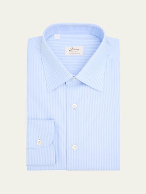 Brioni Men's Textured Fine-Stripe Ventiquattro Cotton Dress Shirt
