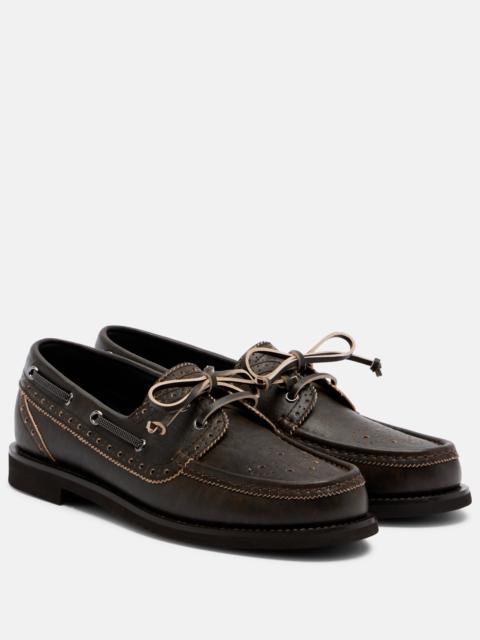 Brunello Cucinelli Monili leather boat shoes