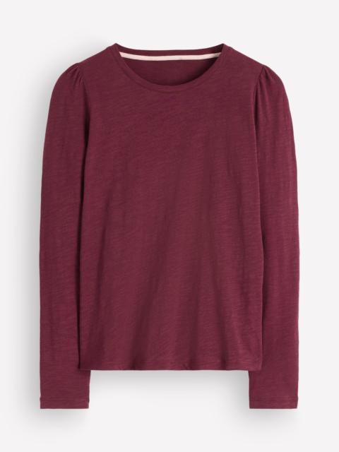 BODEN Cotton Crew Long Sleeve Top-Maroon Banner