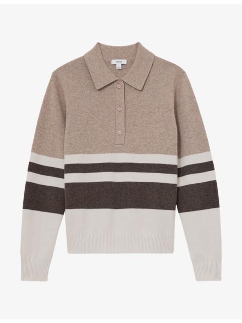 REISS Bronte Rugby-Stripe Wool-Blend Polo Top