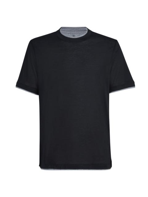 Brunello Cucinelli Men's Silk and Cotton Jersey Crew Neck T-Shirt - Black