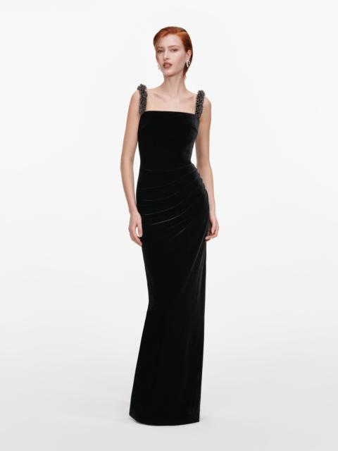self-portrait Black Velvet Square Neck Maxi Dress