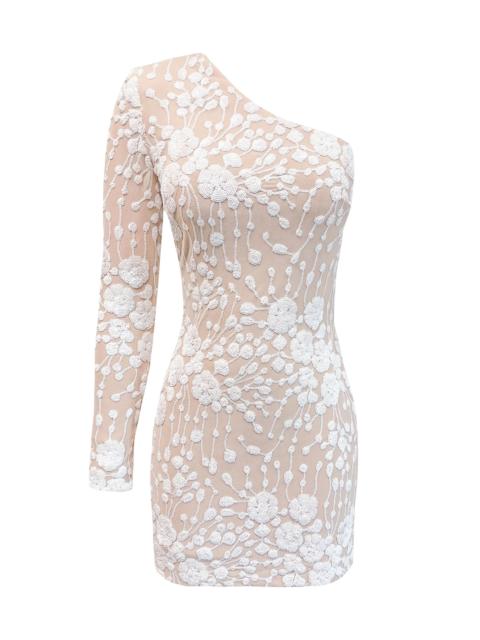Dress The Population Women's Serena Floral Embroidered One-Shoulder Minidress - White Biege