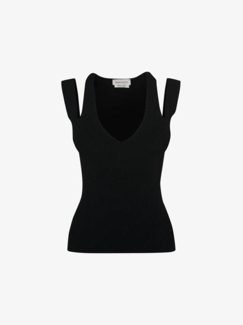 Alexander McQueen Women's Slashed Sleeveless Top in Black