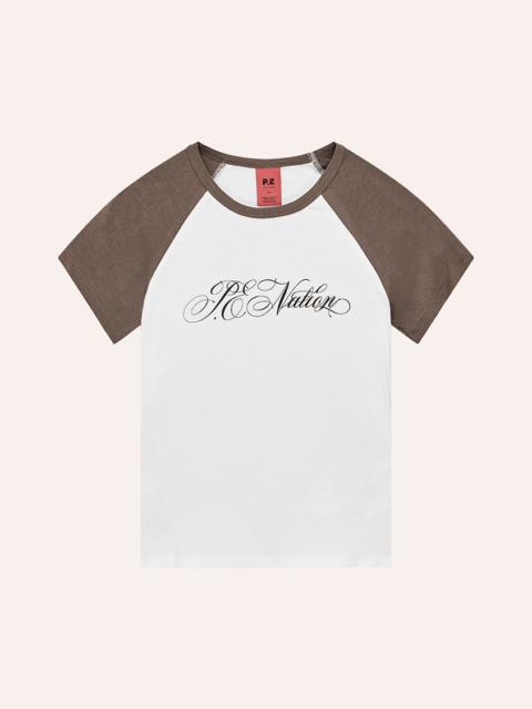 P.E NATION GAME PLAN BABY TEE IN WHITE & MOCHA