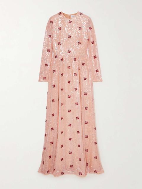Erdem Gathered sequined crepe de chine gown