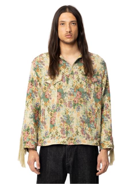 Song for the Mute Floral Jacquard Oversized Trucker Jacket - Yellow