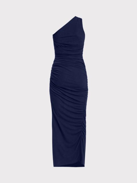 HERVE LEGER RUCHED JERSEY ONE SHOULDER MIDI DRESS