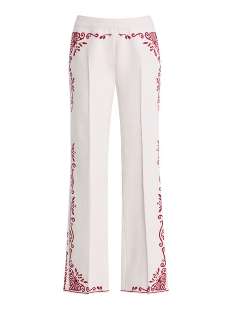 HIGH SPORT Scroll Cotton-Blend Cropped Flared Pants ivory