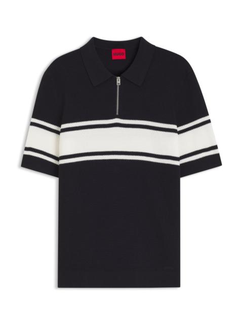 HUGO ZIPPER NECK KNIT POLO WITH BLOCK STRIPES