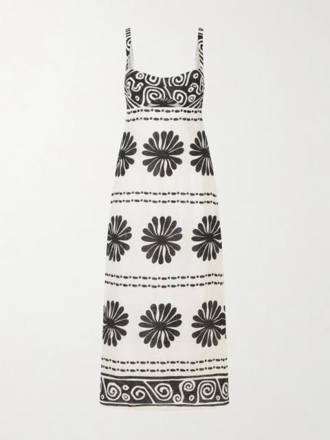 CALA de la CRUZ Nara Cutout Printed Linen Midi Dress
