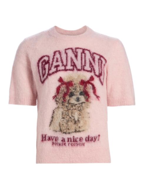 GANNI Women's Brushed Alpaca Graphic T-Shirt - Chalk Pink