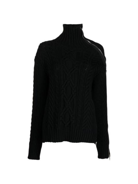 cable-knit zip-detailed jumper