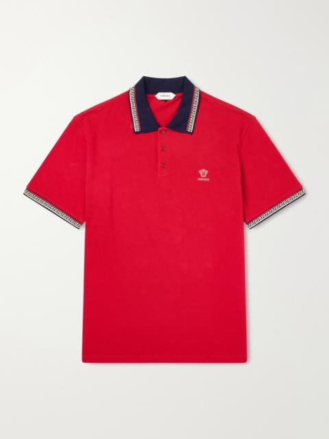 VERSACE Logo-Embroidered Cotton-Piqué Polo Shirt