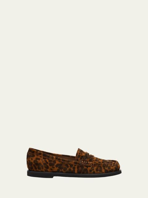 Gianvito Rossi Leopard-Printed Suede Penny Loafers