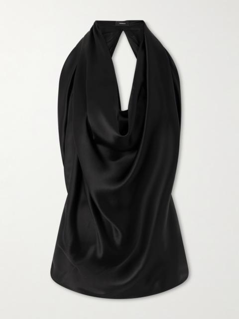 WARDROBE.NYC Draped Silk-satin Halterneck Top