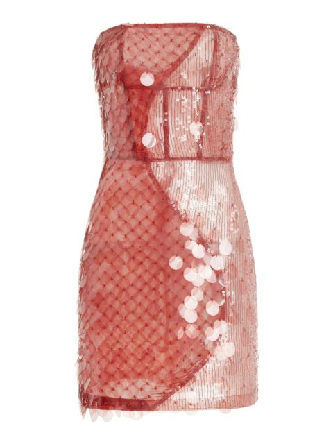 NENSI DOJAKA Hand-Embroidered Sequin Corset Mini Dress pink